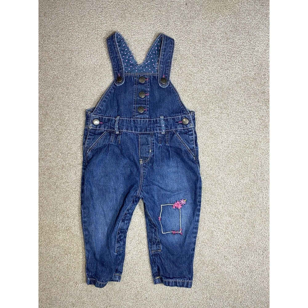 Genuine Baby by OshKosh Denim Floral Embroidered Overalls Size 9M